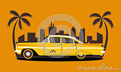 Yellow Taxi. Retro Car for your design business card, banner, poster. Stock Photo